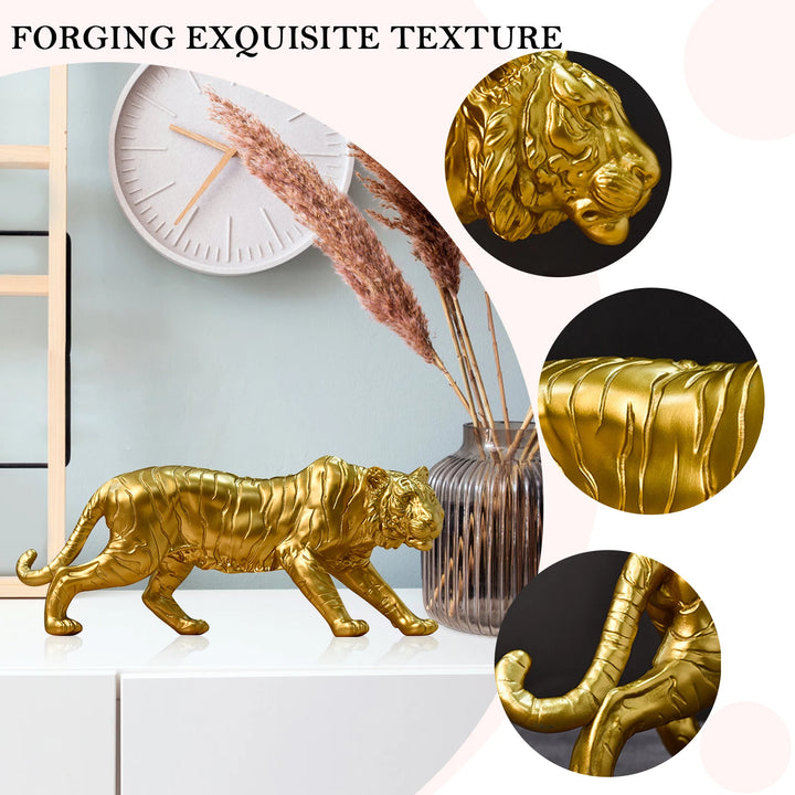 Resin Tiger Casting Animal Figurine Ornaments Gold 3D Tiger Animal Statue Christmas Gift Collectibles for Home TV Cabinet Decor