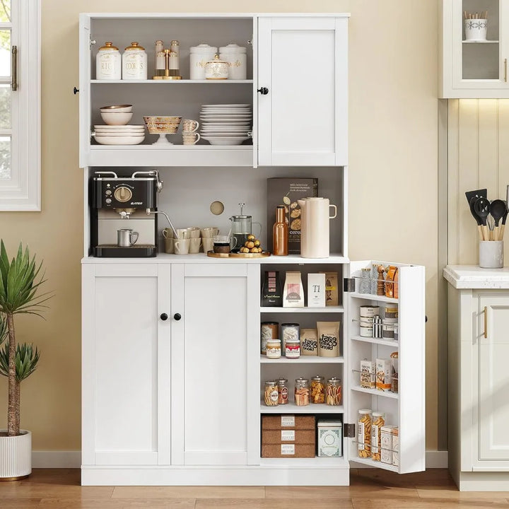 71" Tall Kitchen Pantry Storage Cabinet with Microwave Stand & Door Shelf, Freestanding Kitchen Hutch with 6 Doors and Adjustabl