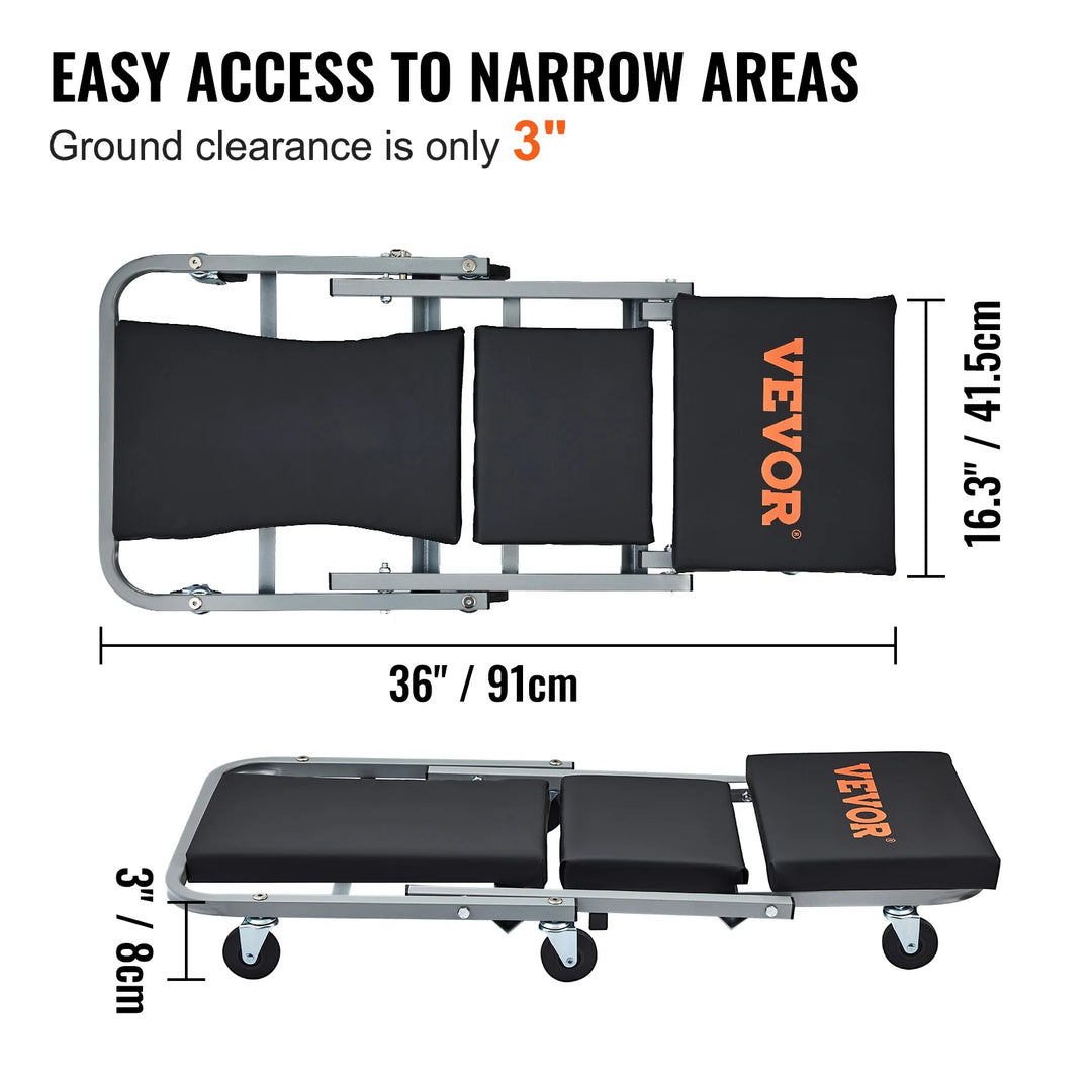 SucceBuy Z-Creeper Seat 2 in 1 Rolling Folding Car Creeper/Stool Low Profile  with 6 pcs Wheels for Garage Shop Auto Repair