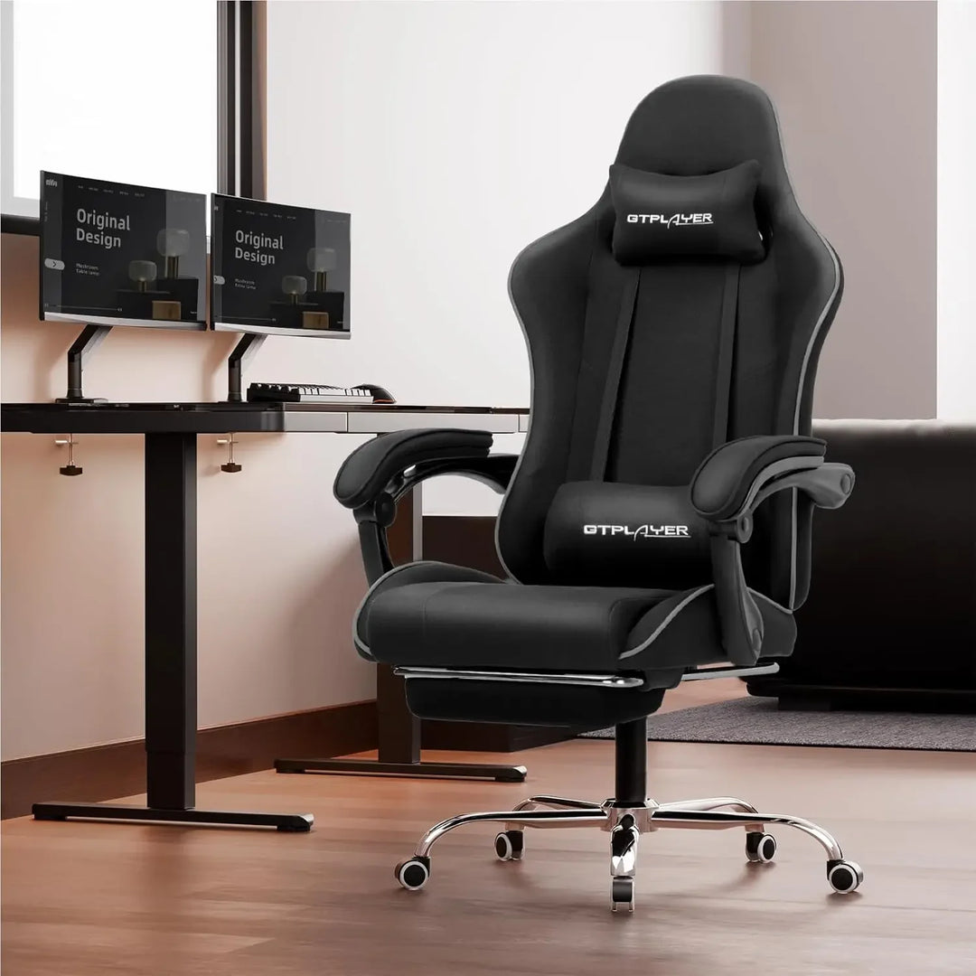 Gaming Chair with Footrest, Computer Chair with and Lumbar Support, Height Adjustable Game Chair with 360°-Swivel Seat