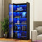 Display Cabinet with Doors and Adjustable Shelves, 65" Tall Bookcase with LED Lights/Human Sensor, Black - Smoked Black Door