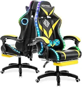Gaming Chair with Bluetooth Speakers and RGB LED Lights Ergonomic Massage Computer Gaming Chair with Footrest Video Game Chair H