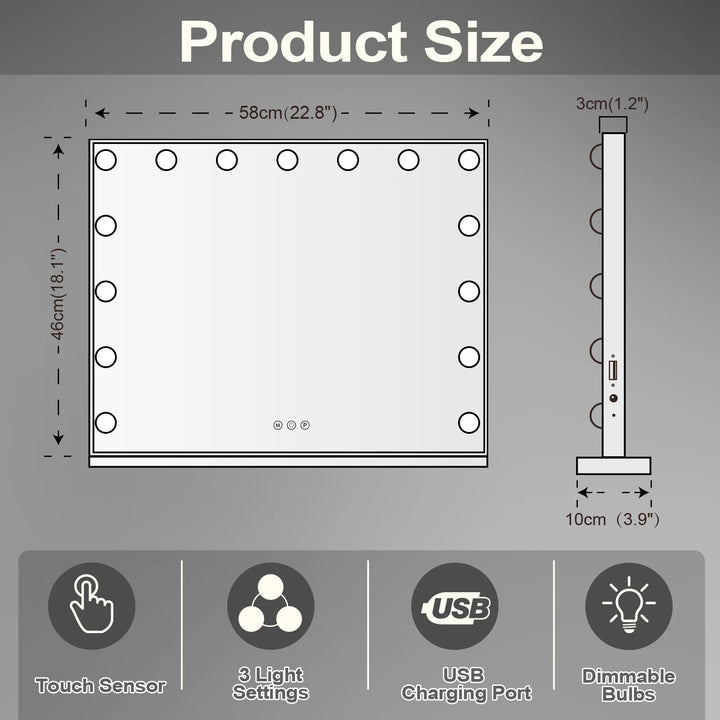 FENCHILIN Vanity Mirror with Lights Hollywood Lighted Makeup Mirror with 15 Dimmable LED Bulbs for Dressing Room Tabletop
