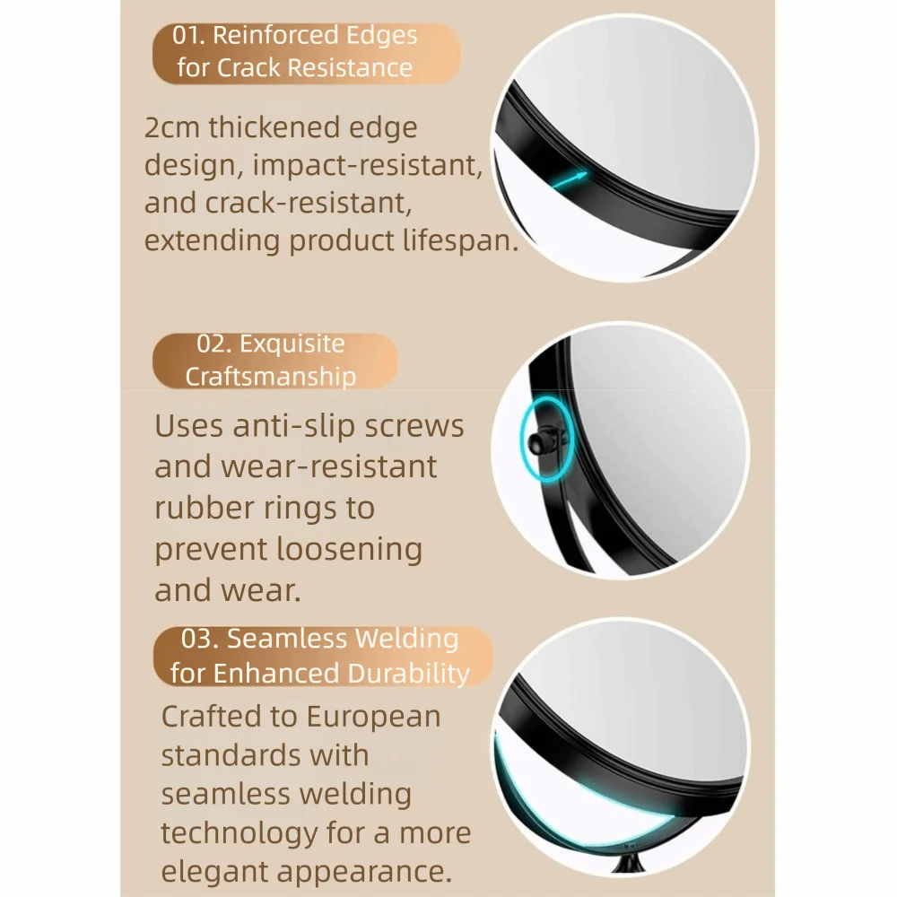 Double Sided Desktop Makeup Mirror 360 Rotating Waterproof Magnifying Cosmetic Mirror Round Free Standing Swivel Vanity Mirror