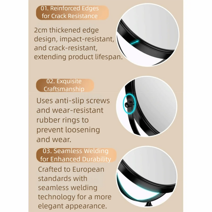 Double Sided Desktop Makeup Mirror 360 Rotating Waterproof Magnifying Cosmetic Mirror Round Free Standing Swivel Vanity Mirror