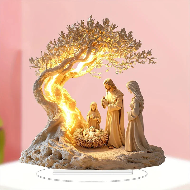 1Pc Easter 2D Nativity Scene Figurine Tabletop Decor Nativity Figurines Set Home Decoration Church Gift