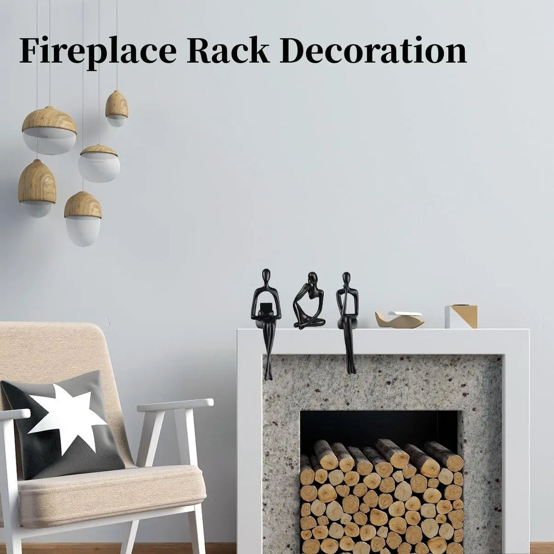 Home Decor Thinker Statue Accents, Set of 3 Thinker Sculptures Office Decor Modern Abstract  Decoration (Small Black)