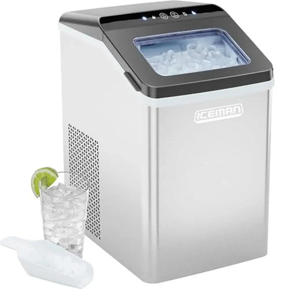 Nugget Ice Maker 33lbs/Day Chewable Pellet Ice LED Control Panel Self-Cleaning Stainless Steel RJ56-PB18-SS