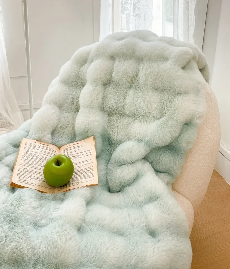 Luxury Thickened Rabbit Fur Plush Blanket High End Ultra Soft Cozy Office Nap Blanket Autumn Winter Sofa Cover for Living Room