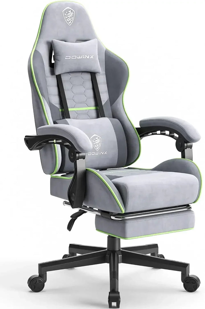 Hot-Gaming Chair Fabric with Pocket Spring Cushion, Massage Game Chair Cloth with Headrest, Ergonomic Computer Chair, Light Grey