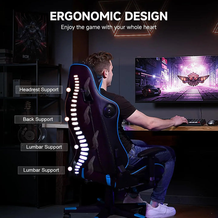 Gaming Chair with Bluetooth Speakers and Footrest, Ergonomic Gamer Chair with Reclining Backrest, 3D Armrests, Adjustable Seat