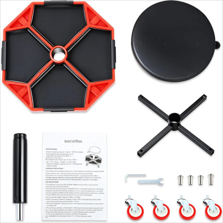 TOOLS-00253 Adjustable Height Pneumatic Garage Seat Rolling Mechanic Stool with Tool Tray Storage