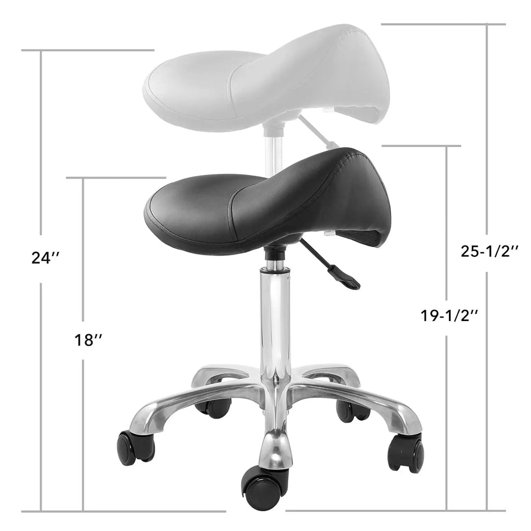 Professional Ergonomic Saddle Stool, Black - Adjustable Hydraulic Seat, Rolling Spa Salon, Massage