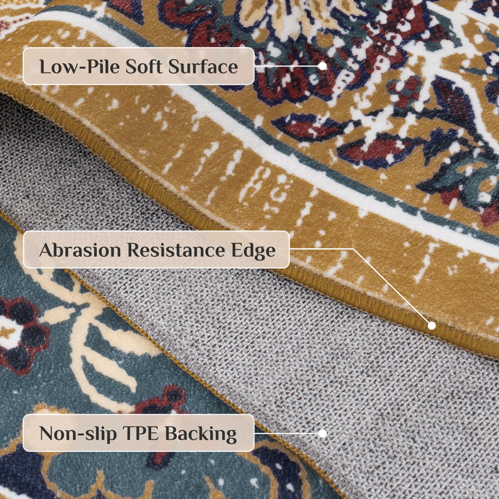 Washable Vintage Medallion Small Rug with Non-Slip BackingSoft and Stain ResistantNon-SheddingLow Plush Floor Rug Pad