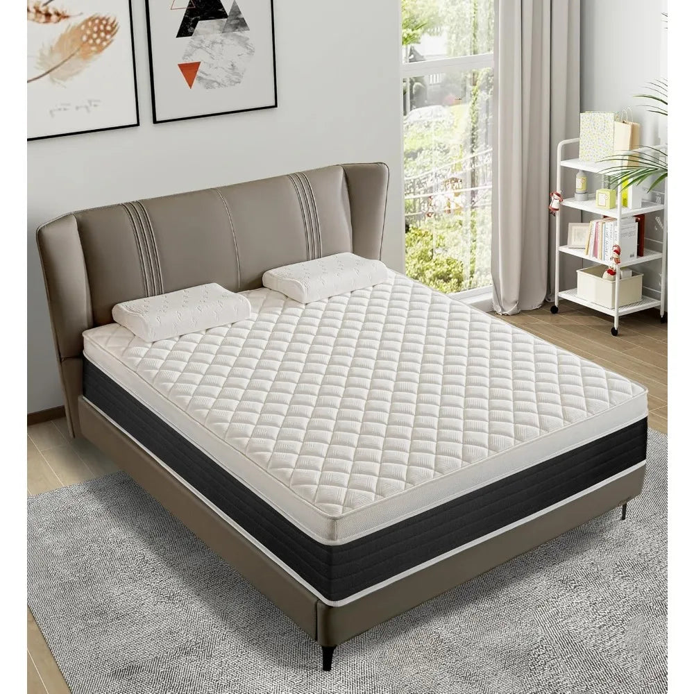 Queen Mattress,14 Inch Memory Foam and Innerspring Hybrid Mattress,14 inch Medium Firm Feel Queen Size Mattress in a Box, Pressu