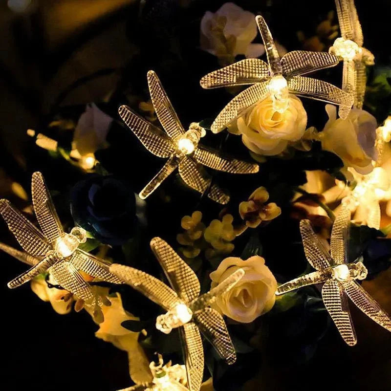 Solar Dragonfly Fairy String Lights â€“ 20 LED Waterproof Outdoor/Indoor Decorative Accent | Garden, Fence, Patio, Party | Trufairs