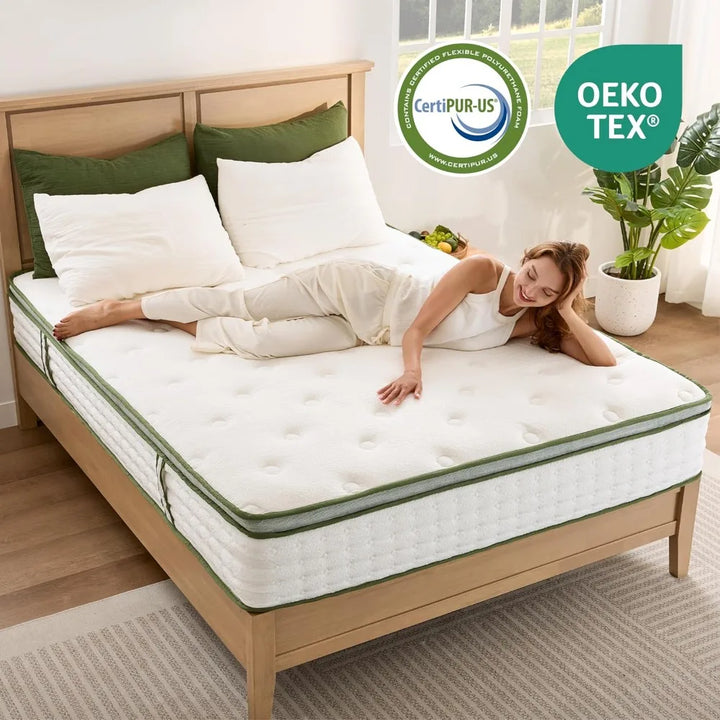 Queen Mattress,  Inch Innerspring Queen Size Hybrid Mattress with Individually Pocket Innerspring for Cool Motion Isolation &