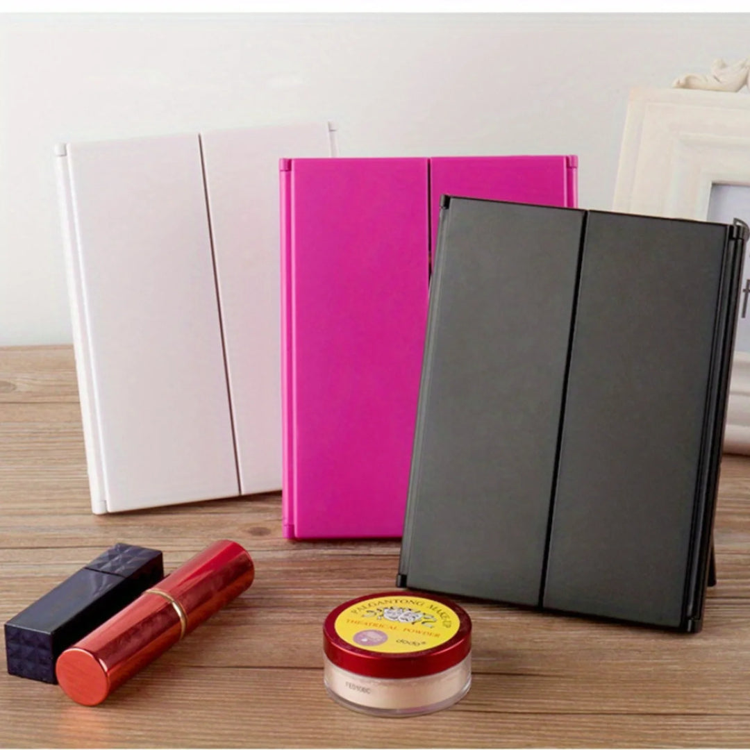 LED Tri-Fold Vanity Makeup Mirror - Illuminating Tabletop Mirror with Adjustable Brightness, Portable Design, Perfect for Beauty