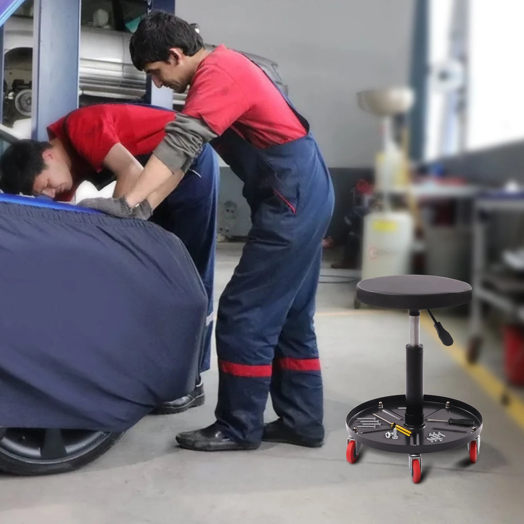 136.08kg Workshop Stool Workshop Rolling Pneumatic Creeper Shop Roller Seat Adjustable with 5 Wheels for Garage Auto Repair