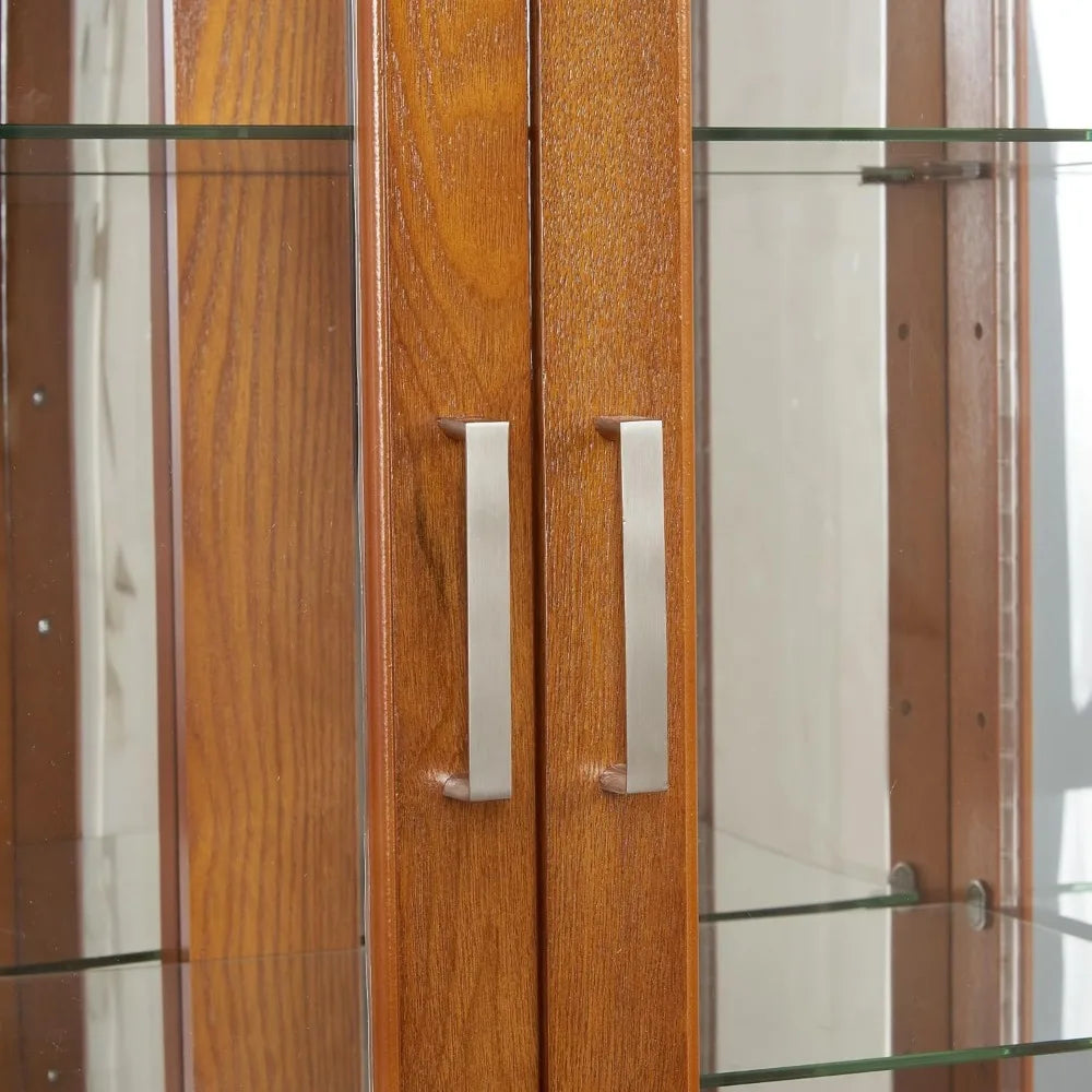 Lighted Glass Display Cabinet, 70" Curio Cabinet with Adjustable Glass Shelves Vintage,China Cabinet with 6 Shelves for Living R