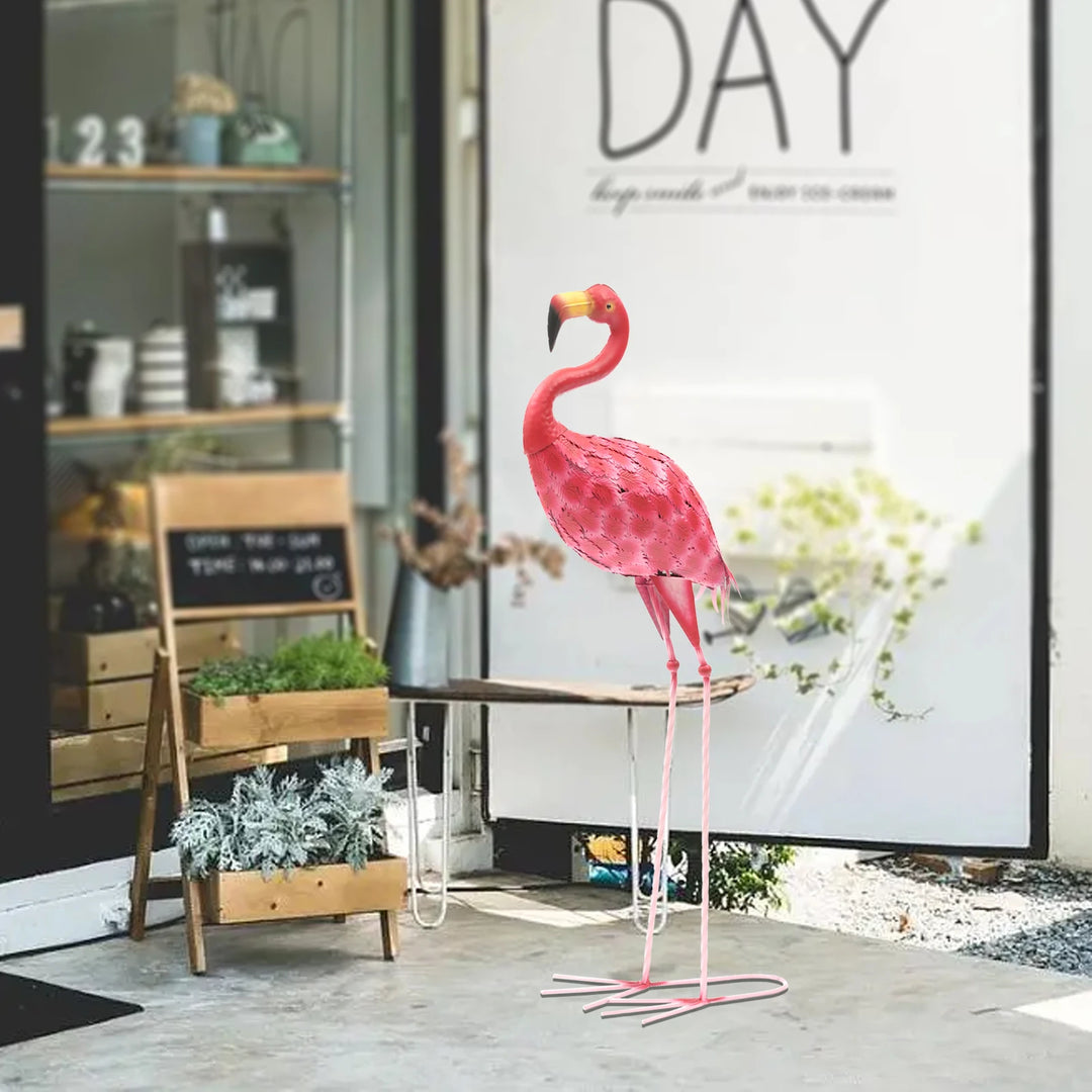 1 Pcs Pink Flamingo Metal Sculpture Garden Statues Large Bird Sculptures Yard Art Outdoor Decoration