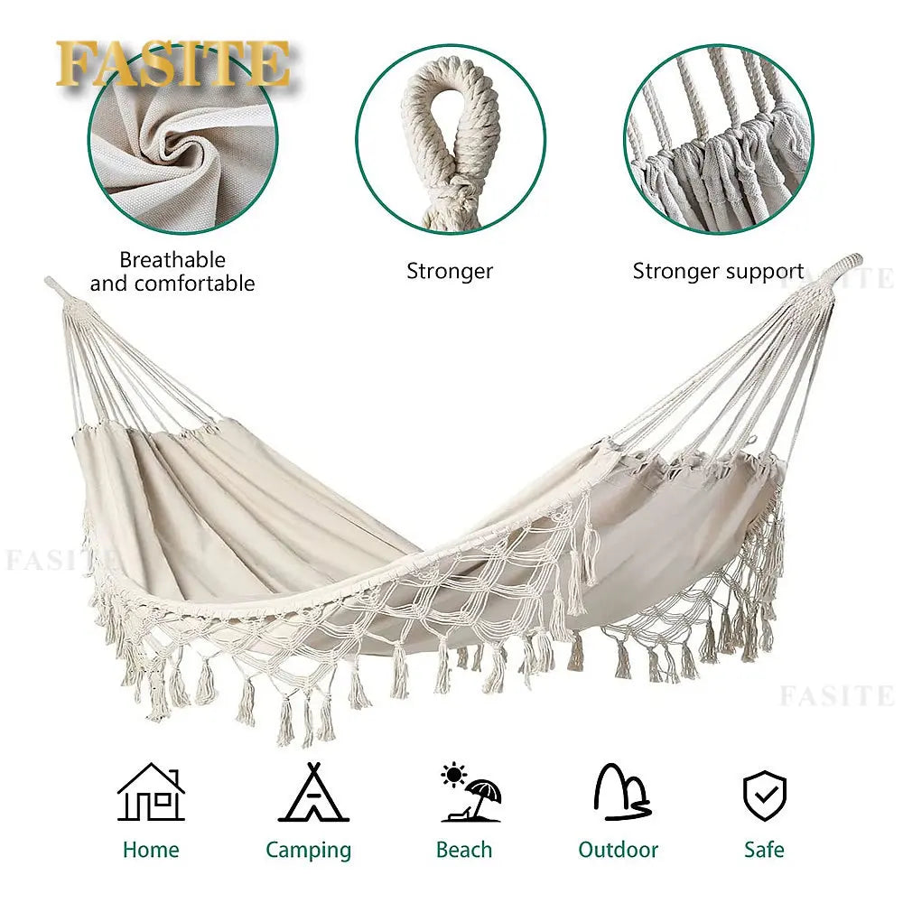 ins Style 2 Person Hammock Boho Large Macrame Fringe Double Deluxe Hammock Swing Net Chair Outdoor Indoor Hanging Deco
