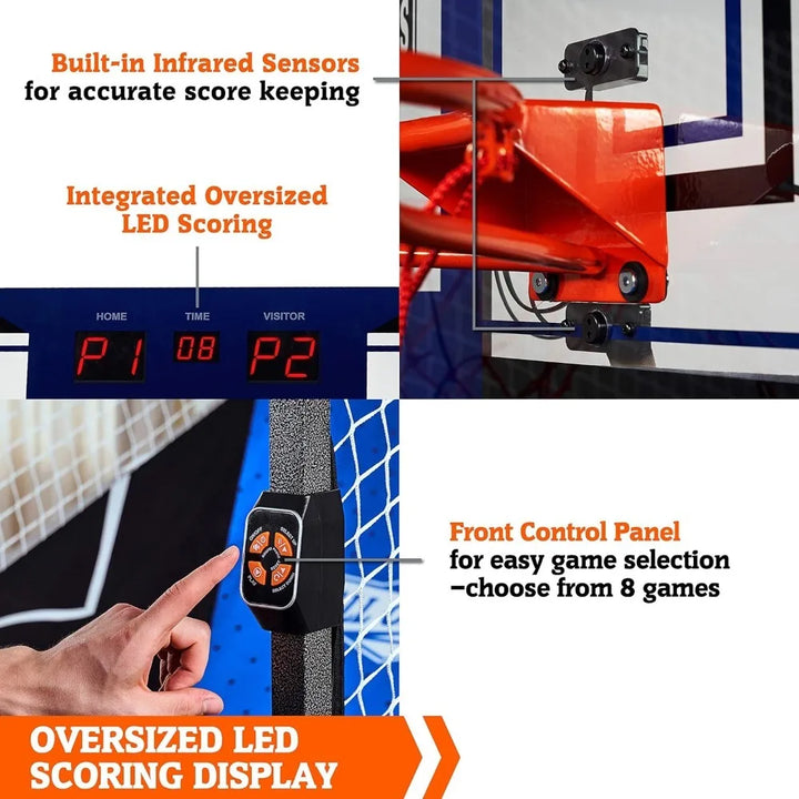 hall of games premium arcade cage basketball game with steel frame and polycarbonate backboard, dual shot led scoring