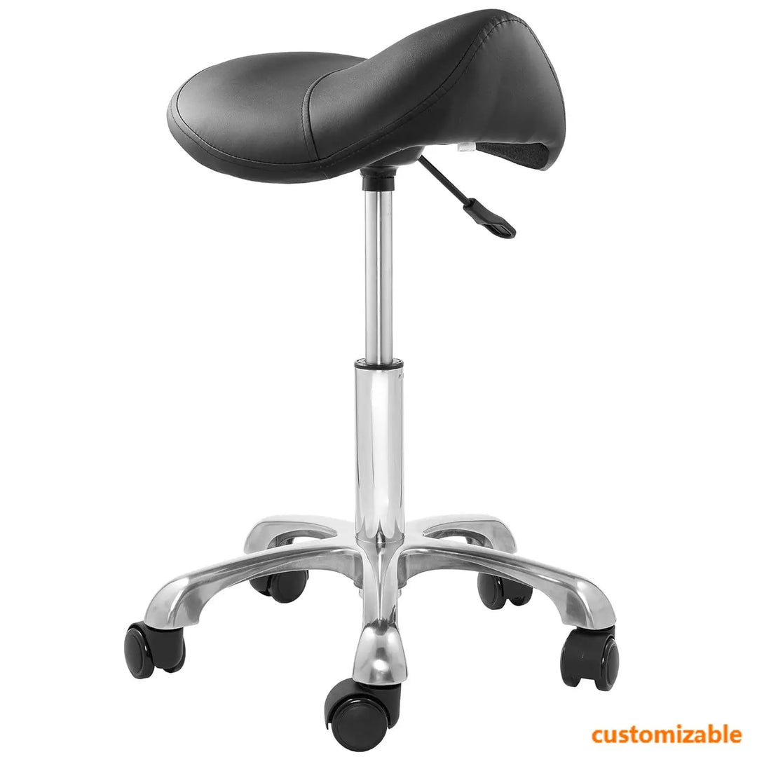 Professional Ergonomic Saddle Stool, Black - Adjustable Hydraulic Seat, Rolling Spa Salon, Massage