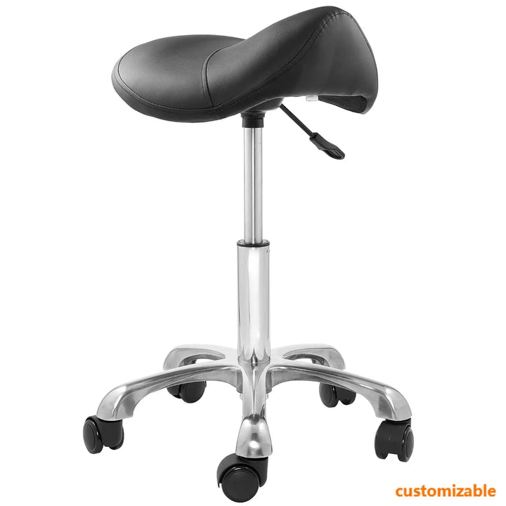 Professional Ergonomic Saddle Stool, Black - Adjustable Hydraulic Seat, Rolling Spa Salon, Massage
