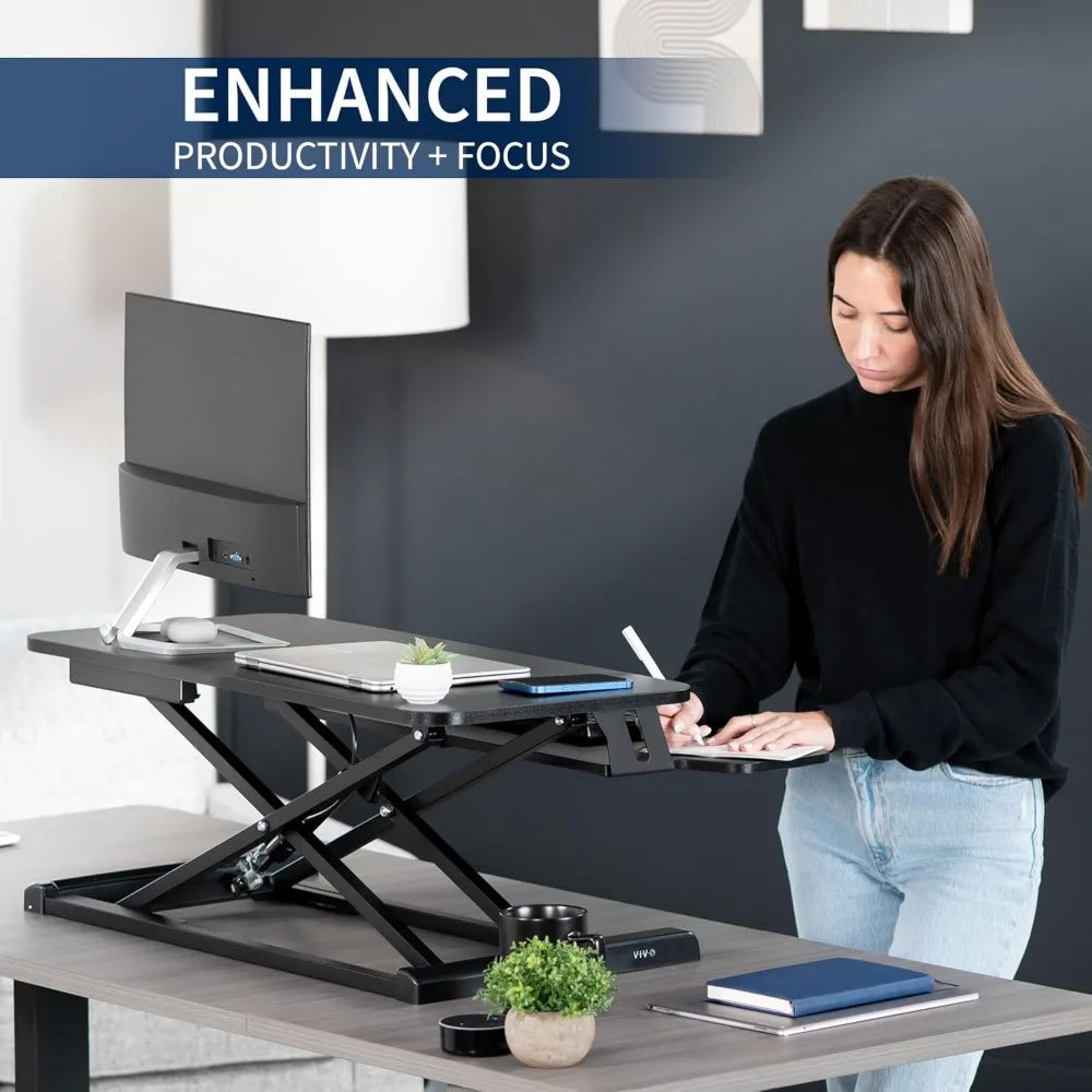 32 inch Desk Converter, K Series, Height Adjustable Sit to Stand Riser, Dual Monitor and Laptop Workstation with Wide Keybo
