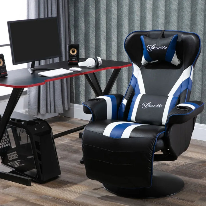 Vinsetto Racing Style Reclining Gaming Chair Computer Reclining Chair with Lumbar Support Footrest and Cup Holder Black White B