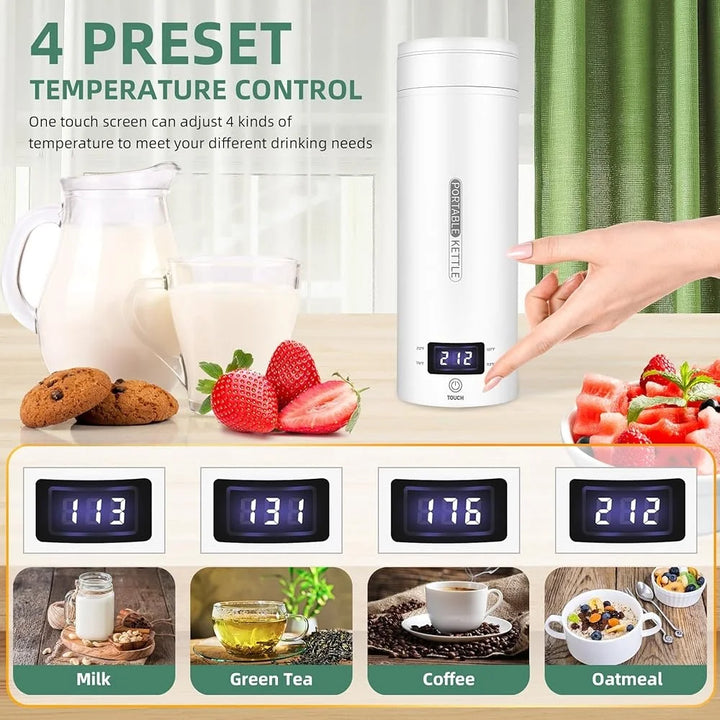 Portable Electric Kettle Travel Water Heater with 4 Temperature Control Mini Travel Tea Coffee Boiler Stainless Steel Fast