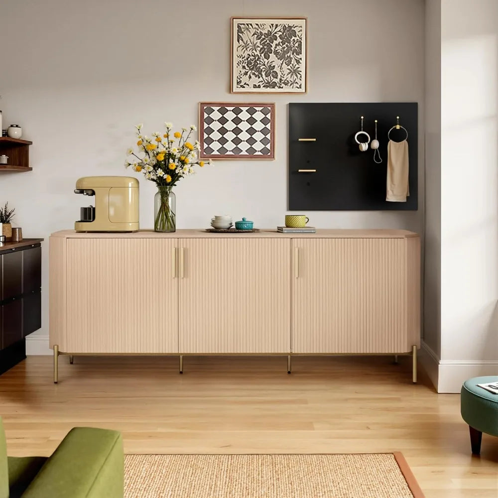 66.3" Sideboard Buffet Cabinet, Kitchen Storage Cabinet with Fluted Decorated Doors, Wooden Accent Console with 3 Doors for Liv