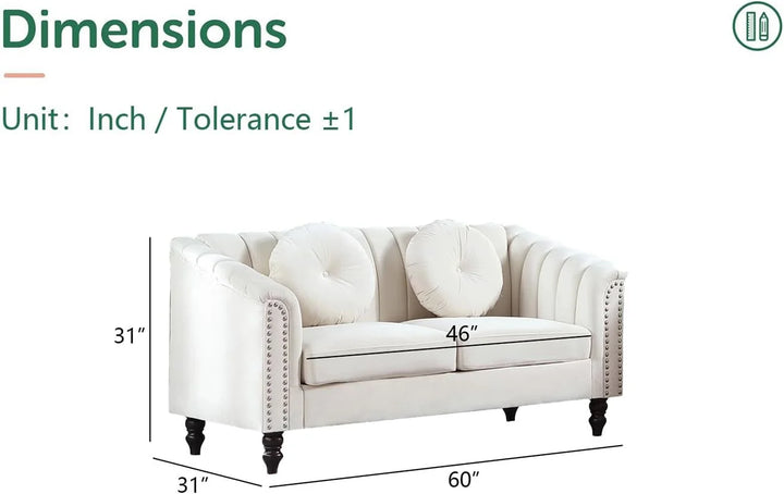 3pcs Chesterfield Sofa Couches Set with 5 Pillows Modern Sofas for Living Room, Bedroom, Office Comfortable Couch Leisure Sofa