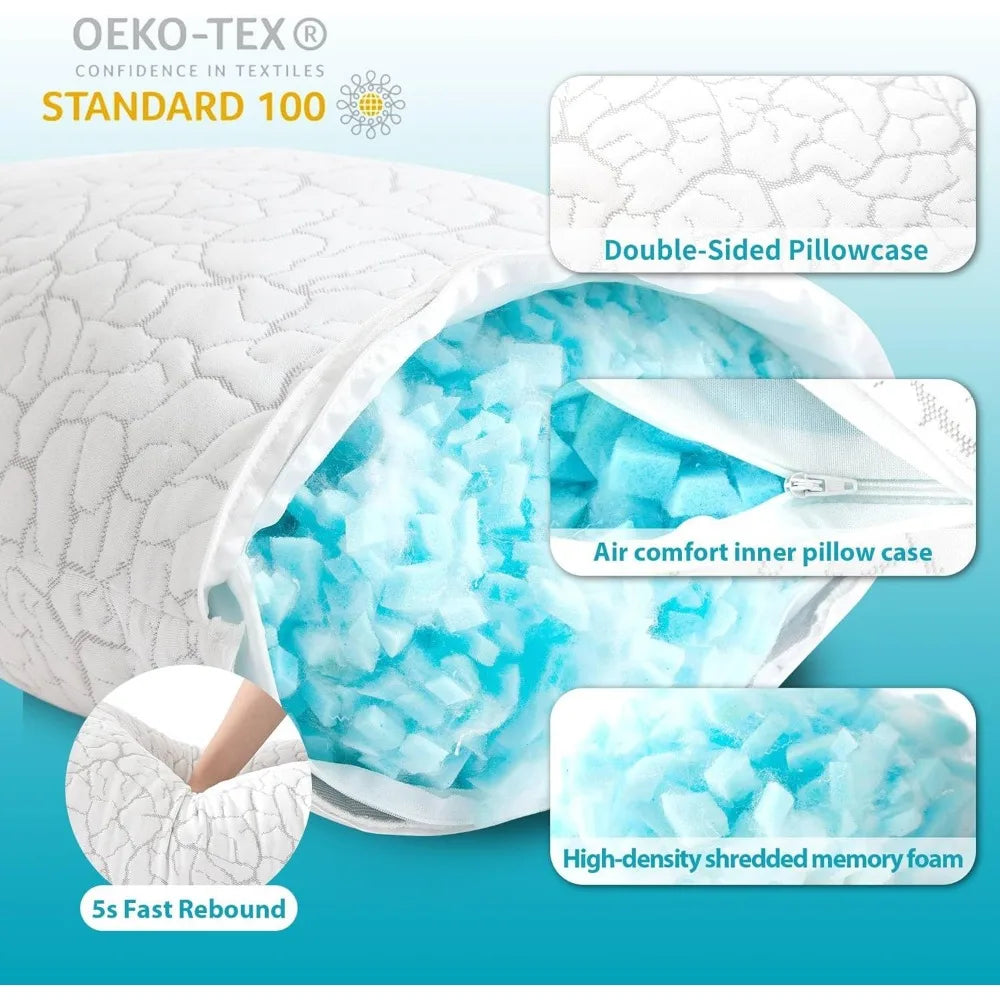 Cooling Pillows for Sleeping 2 Pack, Adjustable Shredded Memory Foam Pillows Queen Size, Firm Bed Pillows for Side, Back, Stomac