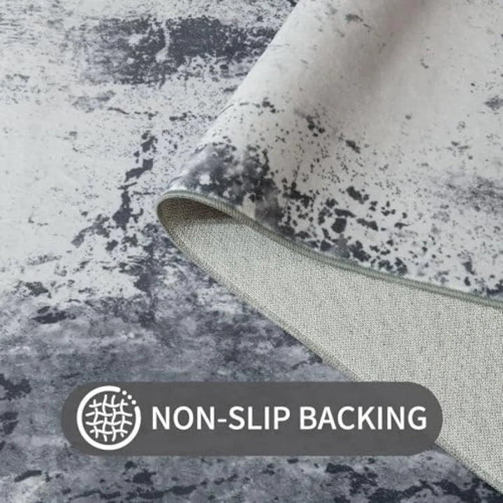 Living Room Rug 7x10 Ink Black Area Rugs Machine Washable Abstract Boho Large Rug NonSlip NonShedding Faux Wool Indoor Vintage