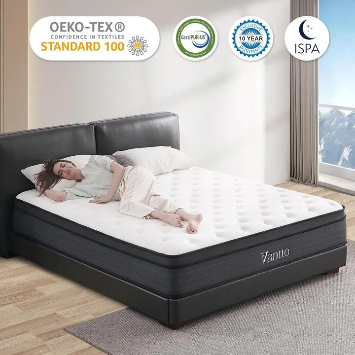 Full Size Mattress10 Inch Memory Foam Hybrid Mattress in a Box Individual Pocket Spring Breathable Comfortable for Sleep Suppor