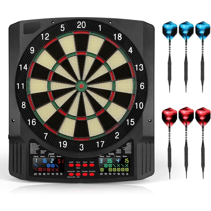 Electronic Dart Board, 2 Large Colorful LEDs Dartboard, 43 Games 320 Variants, Digital Soft Tip Dartboards Set with 6 Darts, 100
