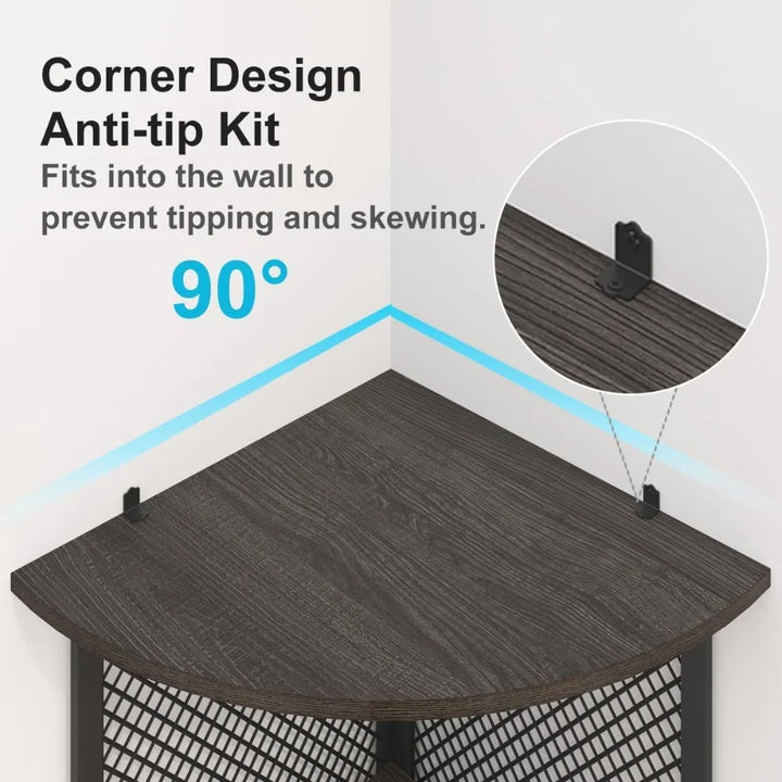 Tall Corner Bar Cabinet, Large Wood and Metal Liquor Cabinet with Wine Rack, Industrial Corner Wine Cabinet with Adjustble Shel