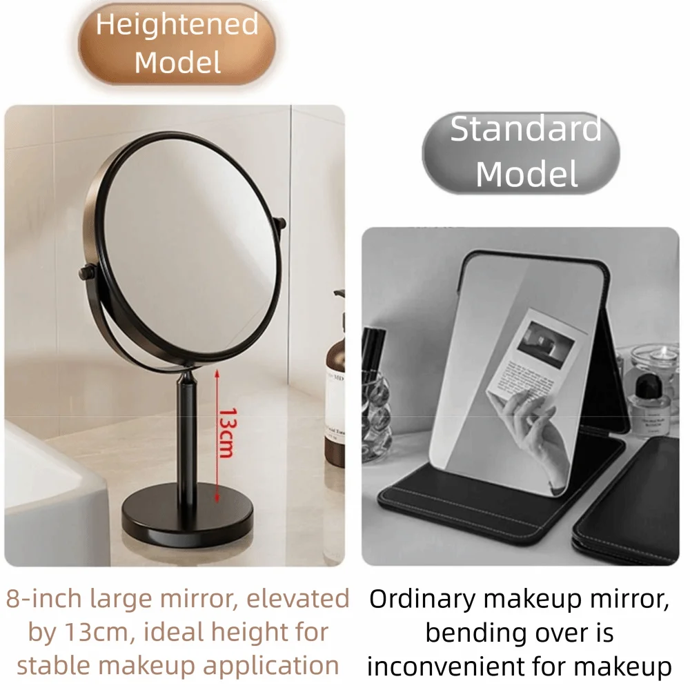 Double Sided Desktop Makeup Mirror 360 Rotating Waterproof Magnifying Cosmetic Mirror Round Free Standing Swivel Vanity Mirror
