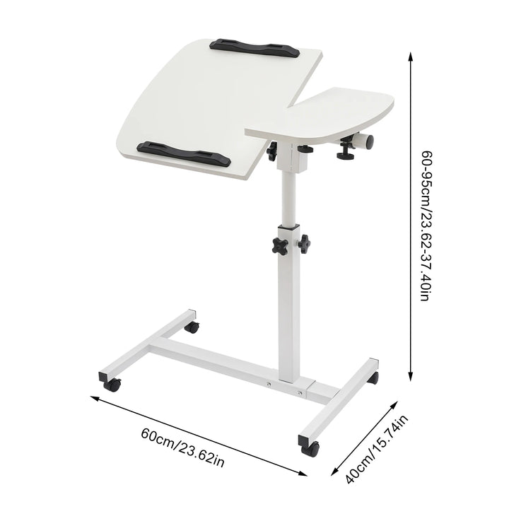 Height Adjustable White Computer Desk Stand with Wheels Adjustable Rolling Laptop Table Suitable for Bedroom, Living Room, Study
