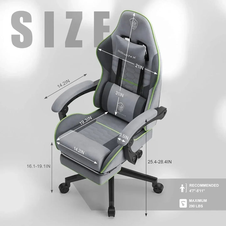 Hot-Gaming Chair Fabric with Pocket Spring Cushion, Massage Game Chair Cloth with Headrest, Ergonomic Computer Chair, Light Grey