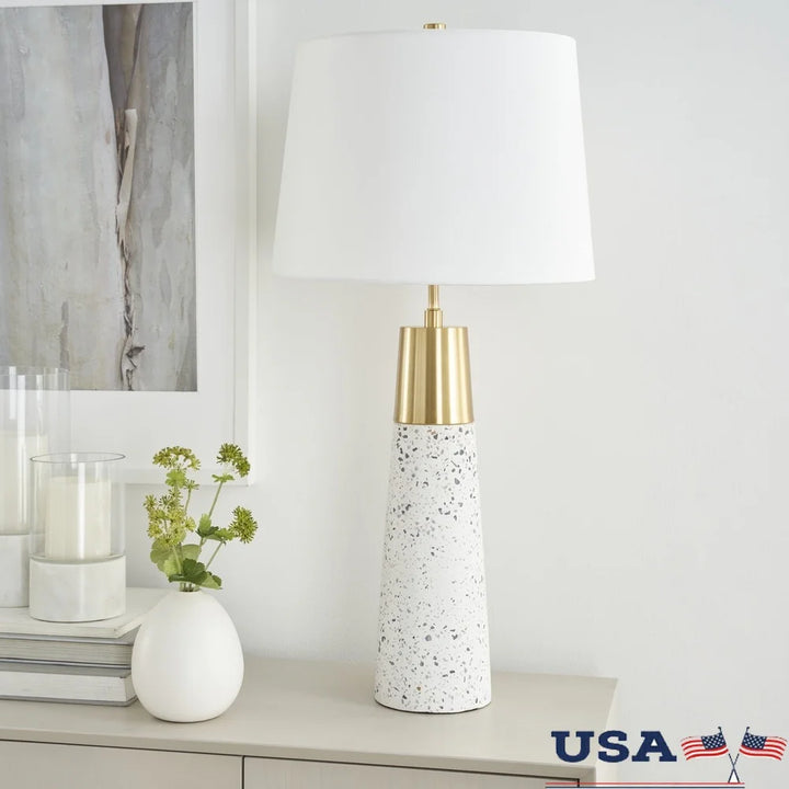 Modern Ceramic Table Lamp with Gold Accents LED Compatible Elegant Terrazzo Design Bedroom Living Room Office End Table Lighting