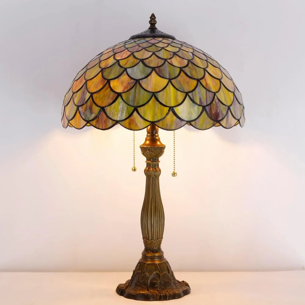 Stained Glass Fish Scales Style Antique Desk Reading Light 16X16X24 Inches Decor for Bedroom Living Room Home Office