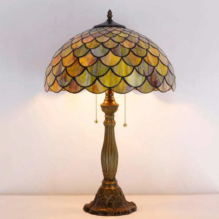 Stained Glass Fish Scales Style Antique Desk Reading Light 16X16X24 Inches Decor for Bedroom Living Room Home Office