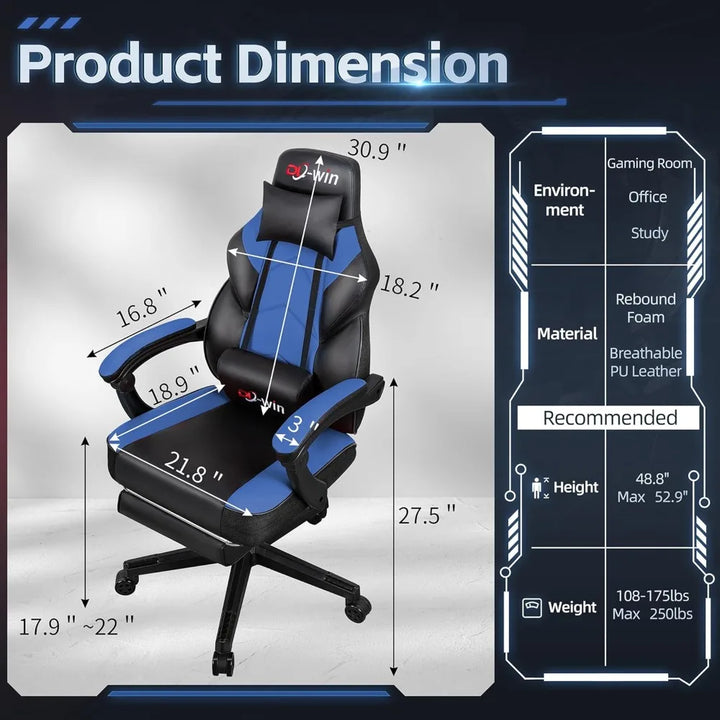 Ergonomic High-Back Gaming Chairs with Footrest and Massage Lumbar Support for Big and Tall Adults