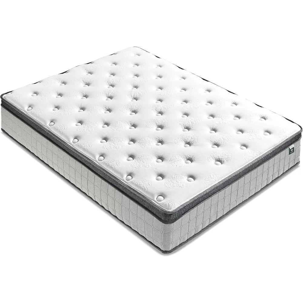 12 Inch Comfort Support Cooling Gel Hybrid Mattress, Queen, Euro Top Innerspring Mattress, Motion Isolating Pocket Springs