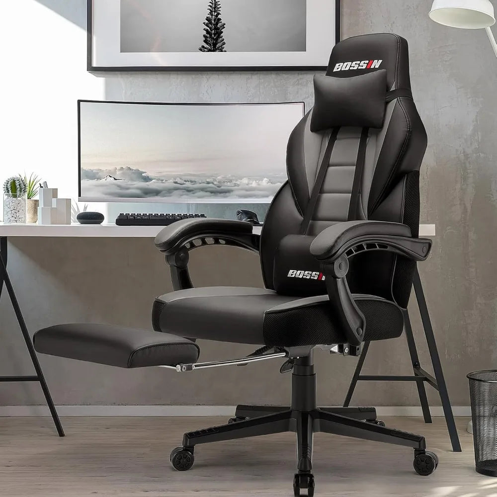 Gaming Chair with Massage, Ergonomic Heavy Duty Design with Footrest and Lumbar Support, Large Size Cushion High Back Office Ch