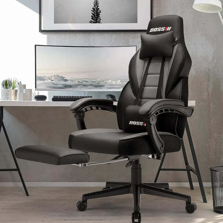 Gaming Chair with Massage, Ergonomic Heavy Duty Design with Footrest and Lumbar Support, Large Size Cushion High Back Office Ch