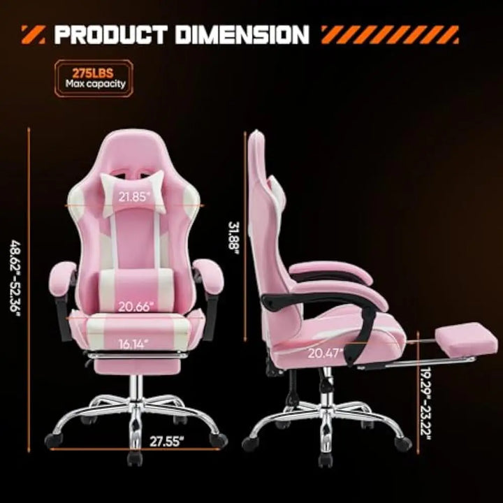 Video Game Desk Chair w/Footrest and Comfy Lumbar Support, PU Leather Recliner with Headrest, Height Adjustable with 360° Swivel